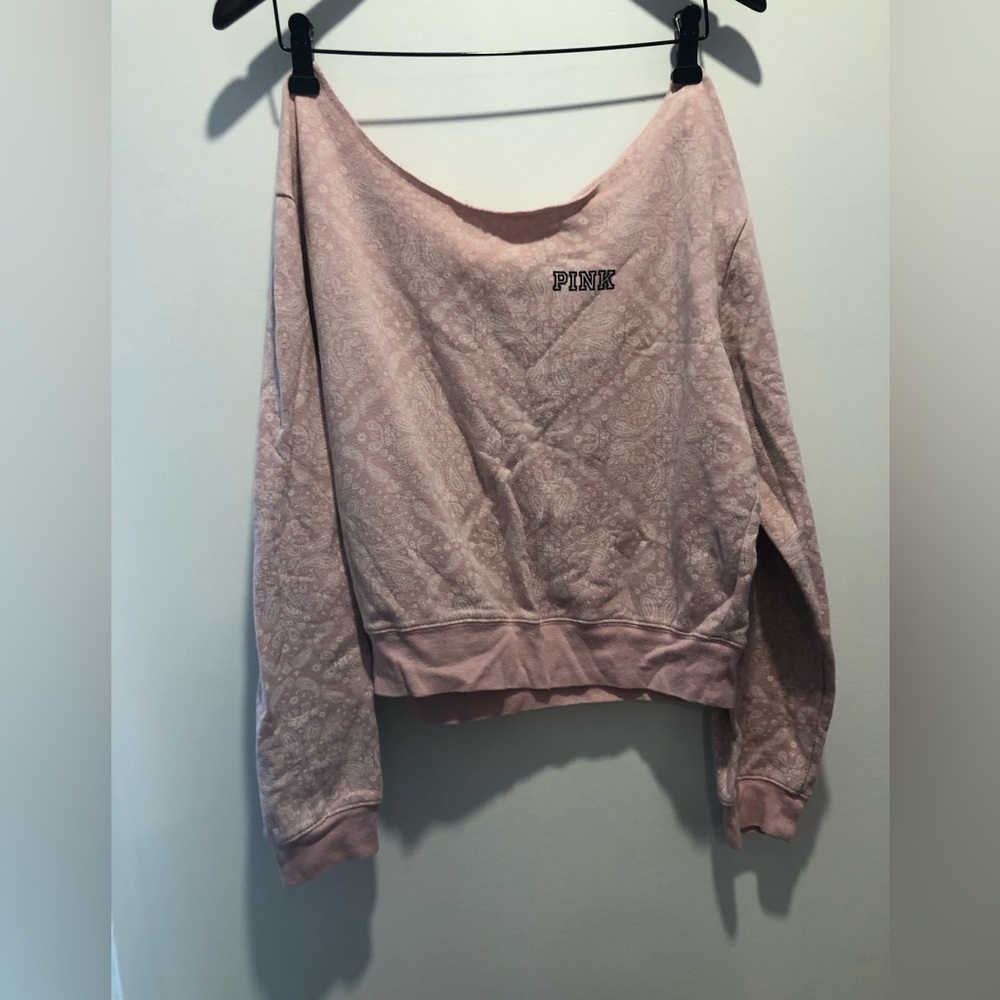PINK Light Pink Paisley Off-Shoulder Sweatshirt